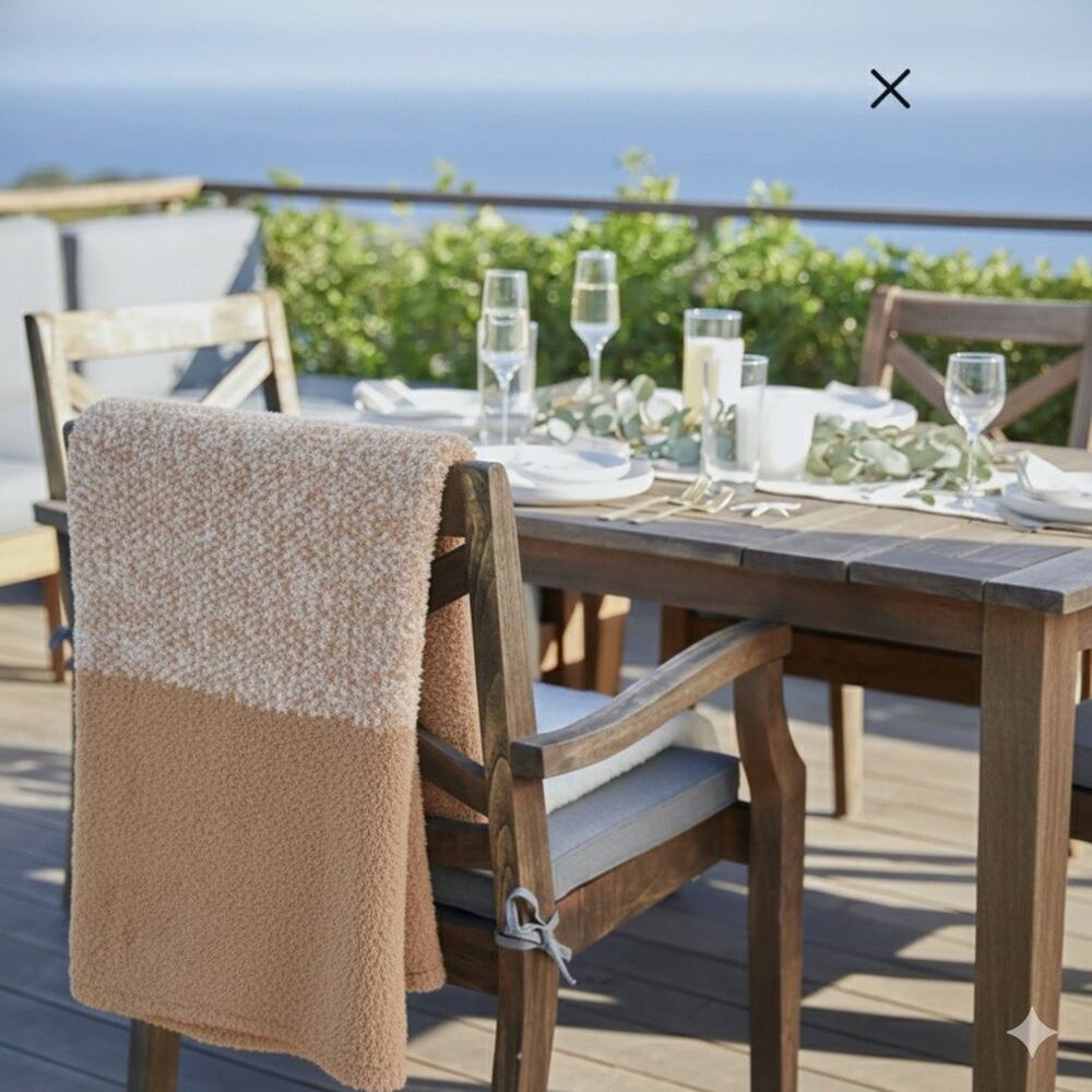 Barefoot Dreams CozyChic Luxe Heather‎ Stripe Throw Blanket Camel Stone 45”x60”